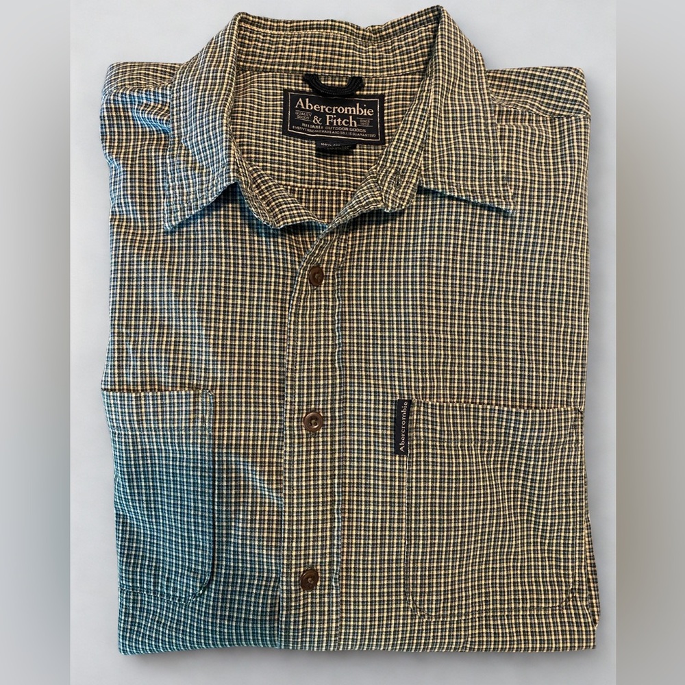 Abercrombie & Fitch Men’s Olive Green Blue Plaid Button Down Shirt Size Large